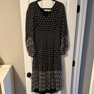 Vanessa Bruno Black and Neutral Print Long Sleeve Dress